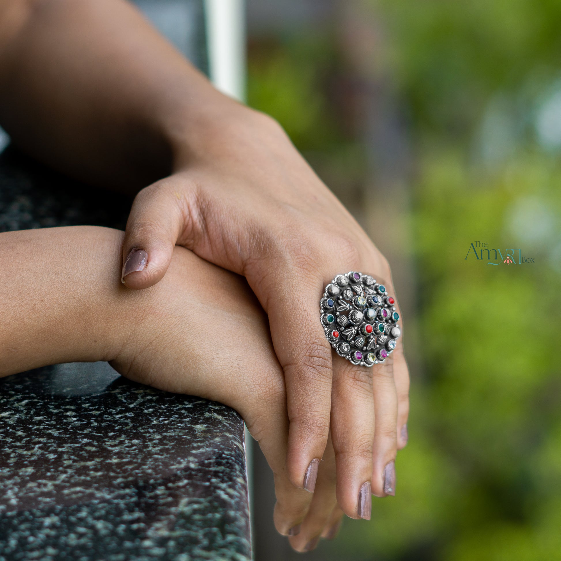 Navratan Ring (Multi Colour Flower) - The Amyra Box