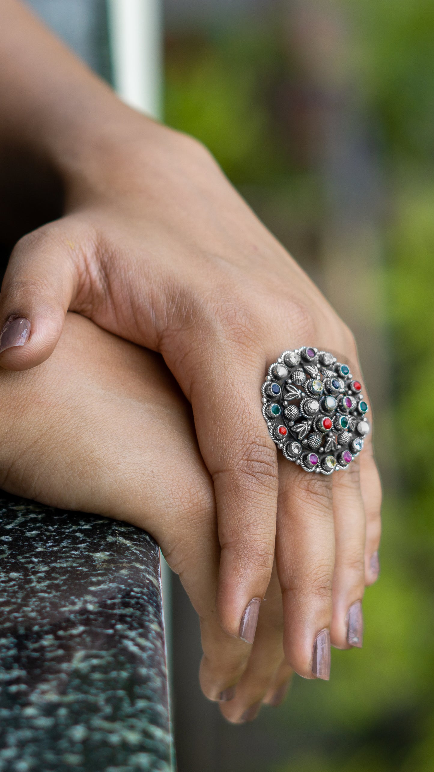 Navratan Ring (Multi Colour Flower) - The Amyra Box