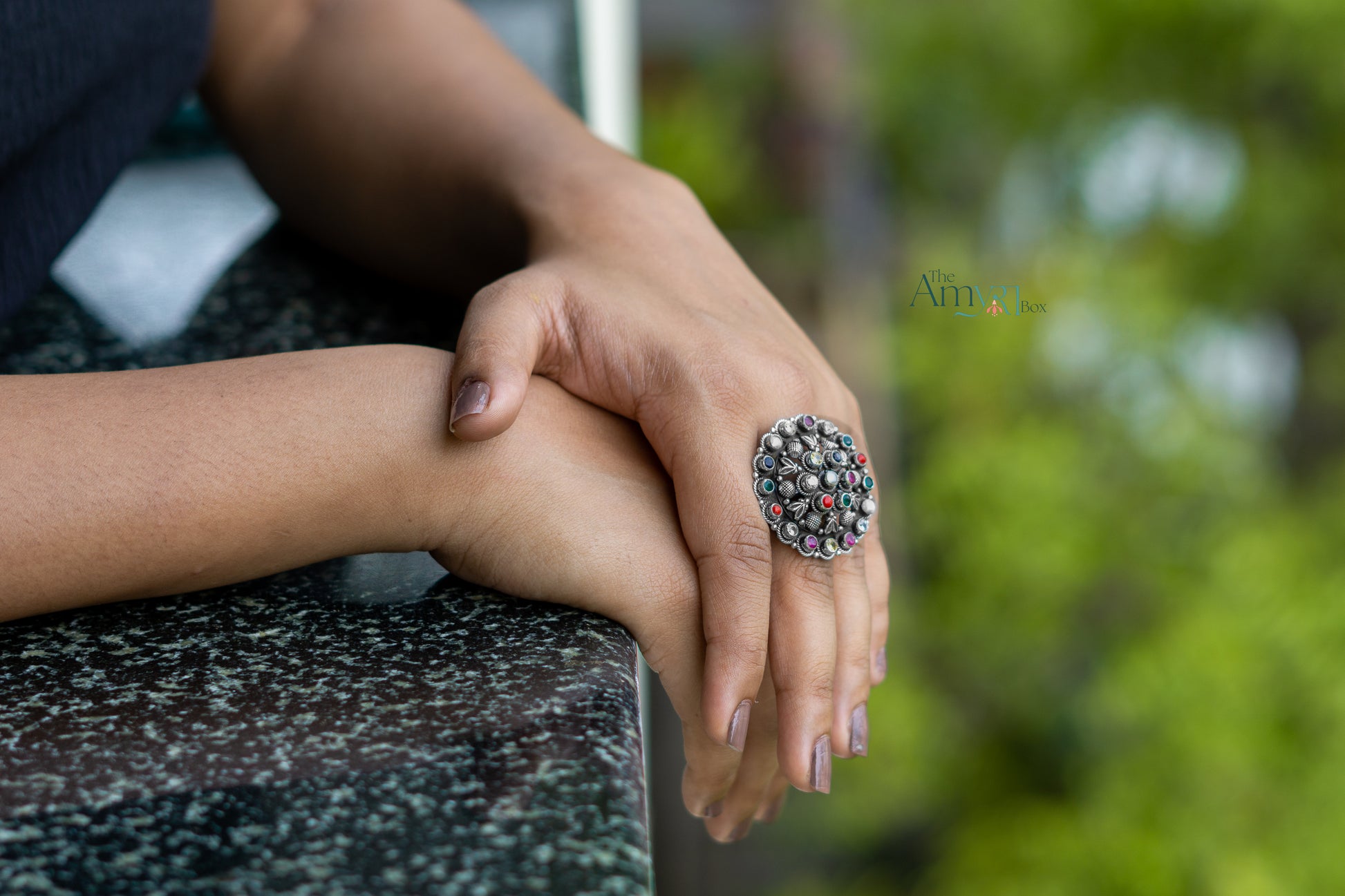 Navratan Ring (Multi Colour Flower) - The Amyra Box