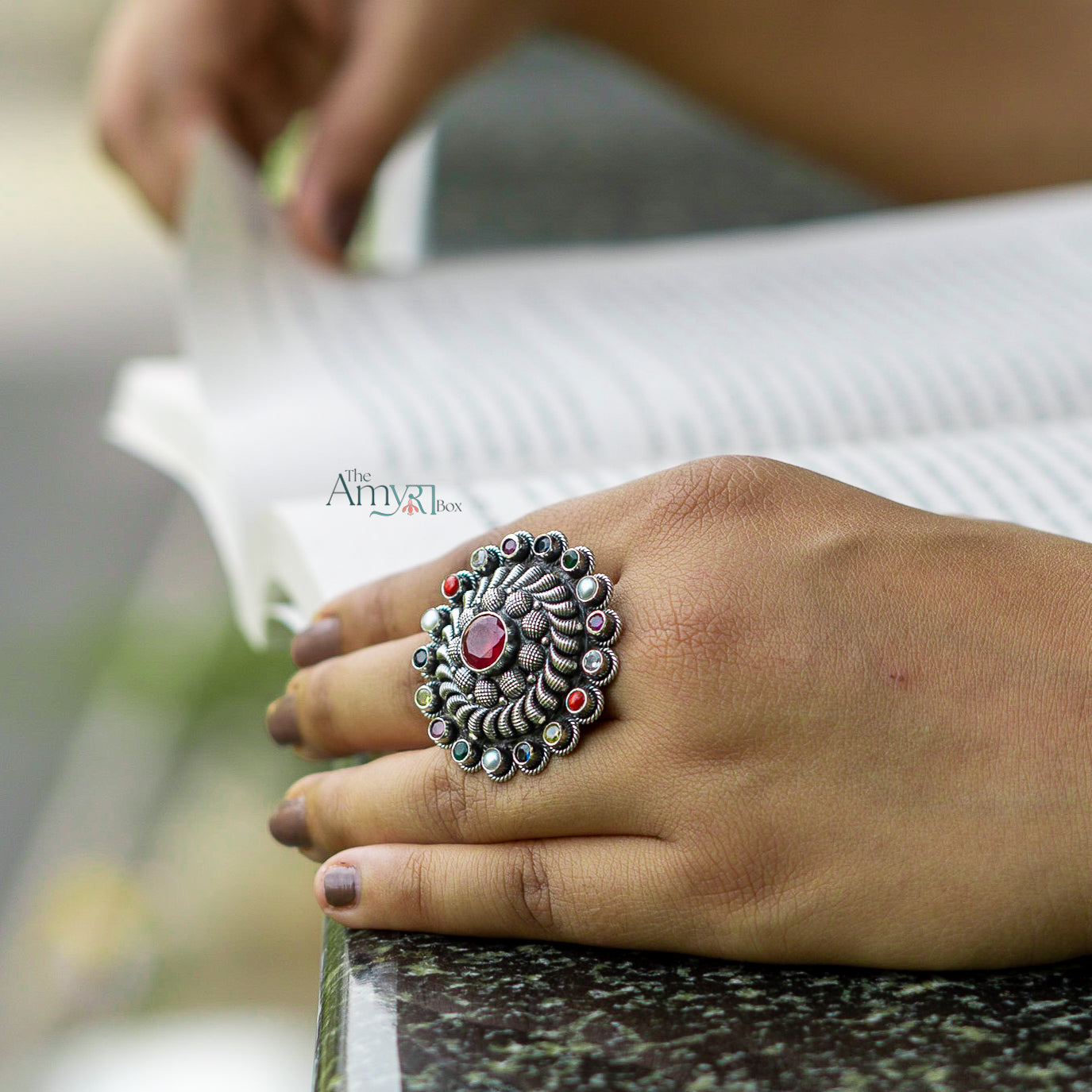 Navratan Ring ( Big Red Centre Stone ) - The Amyra Box