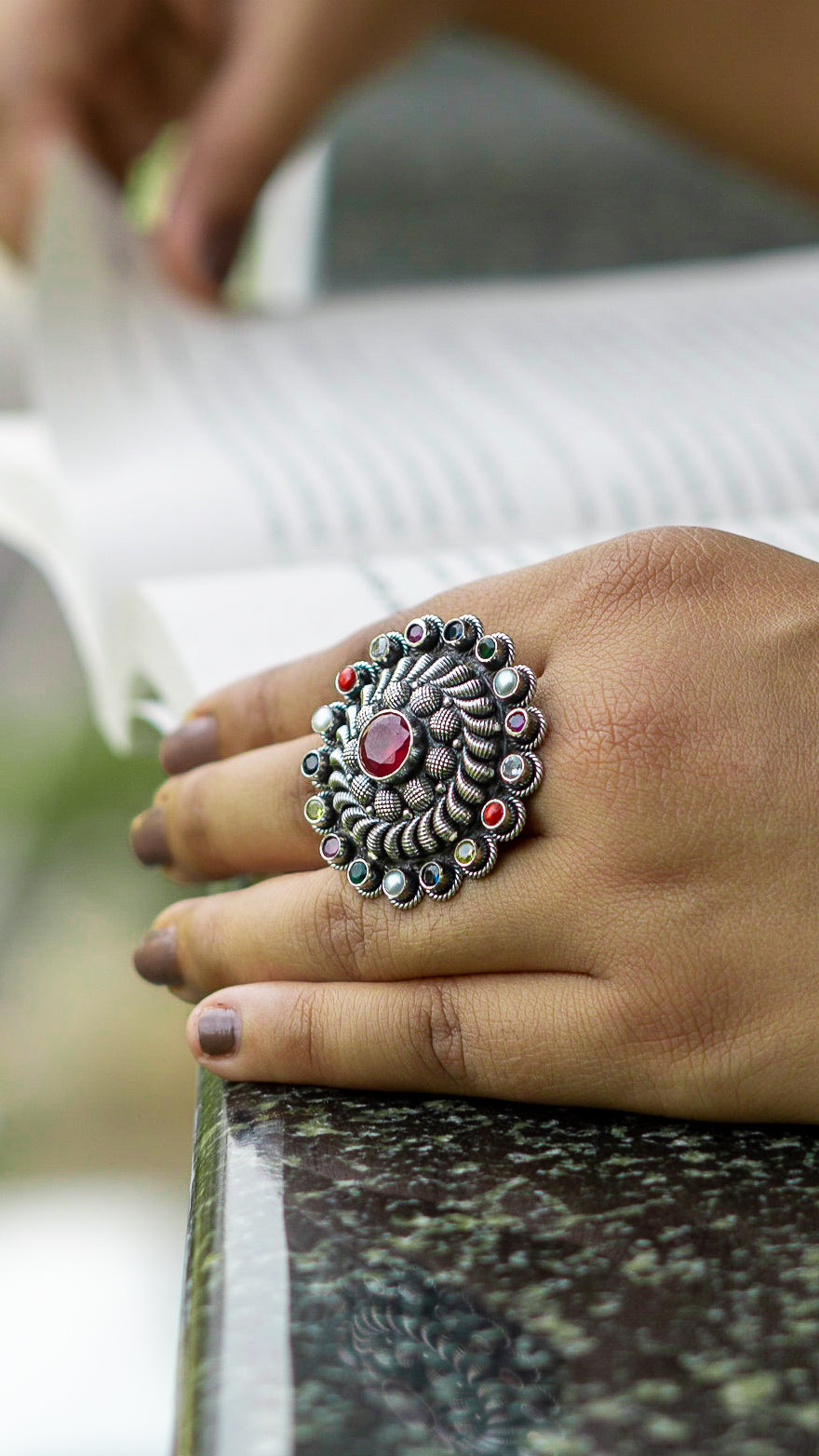 Navratan Ring ( Big Red Centre Stone ) - The Amyra Box